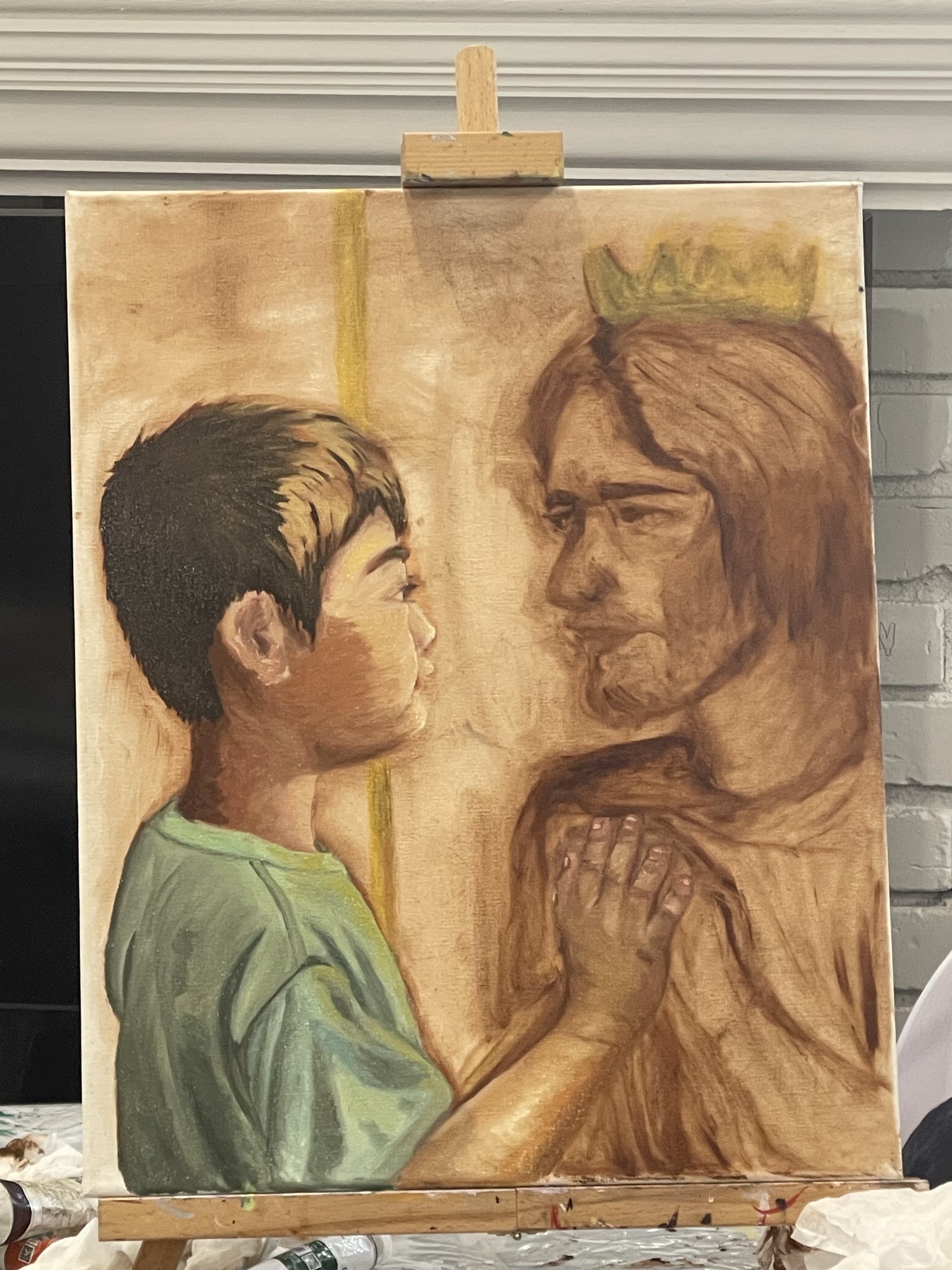Stage 2 of the painting: the first developed colour pass.