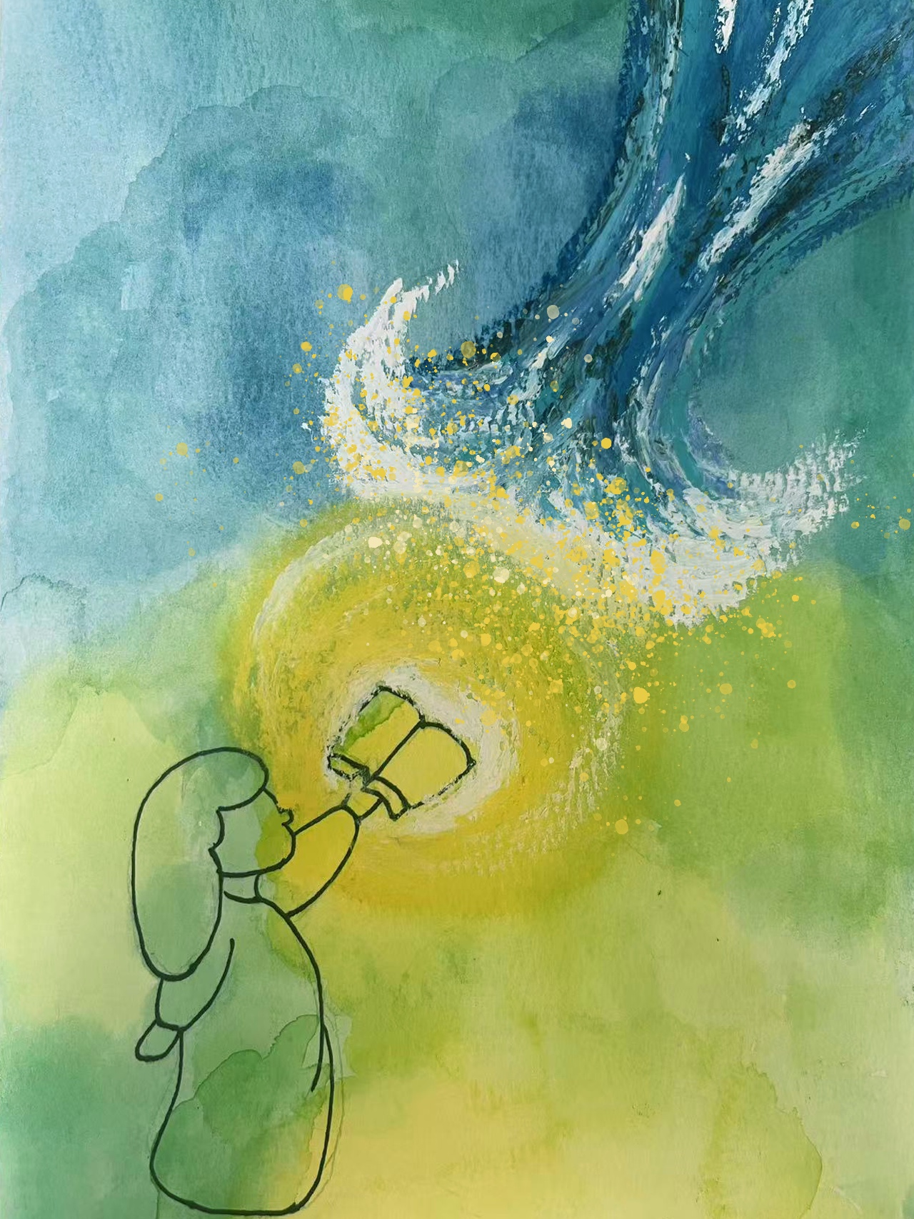 Faith III: a green-blue image turning toward illumination.